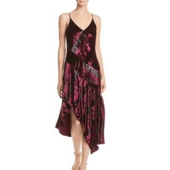 Parker Selma V-Neck Velour Asymmetrical Hem Dress Size 2 - Picture 1 of 7